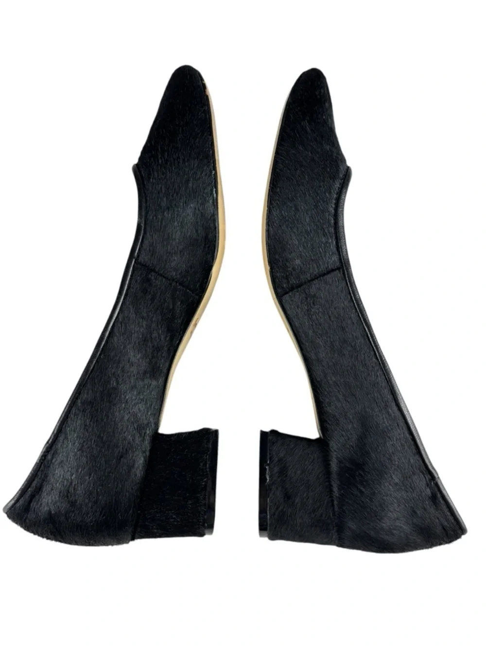 BETTYE MULLER WARHOL BLACK CALF HAIR LEATHER SQUARE TOE PUMP HEELS